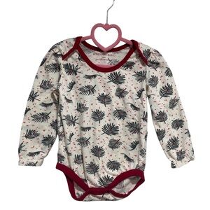 7/$20 Burt's Bees Baby Cream and Red Leaf Print Bodysuit Onesie Long Sleeve